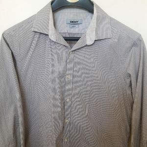 DKNY Gray Mens Dress Shirt Sz XL Slim Fit